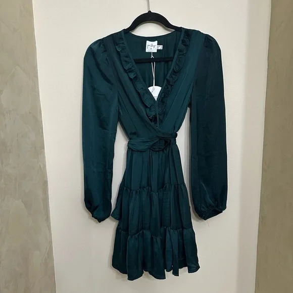 princess polly green wrap dress Princess Polly Green Wrap Dress Womens Size 2 Long Sleeve Mini Tie Waist
